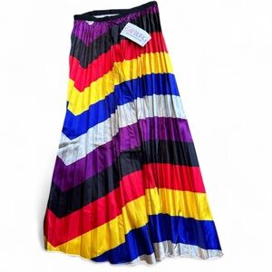 NEW- Ms. Bling 6 Color Rainbow Pleated Satin Maxi Skirt/ Size Small